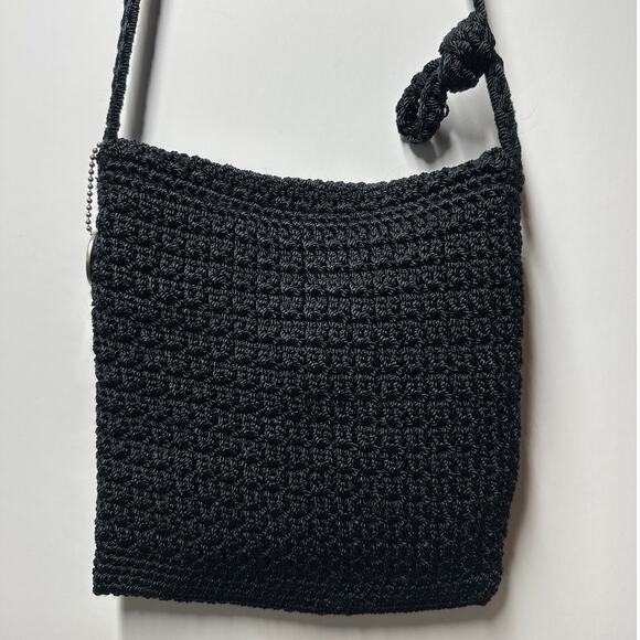 The Sak Crocheted Mini Bag Crossbody Shoulder Purse Bag Black Travel Small Boho - Picture 4 of 13